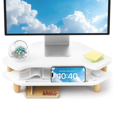 Monitor Stand Riser,2 Tier Corner Wood Monitor Stand Sturdy Computer Stand Multi-Purpose Desktop Storage Stand