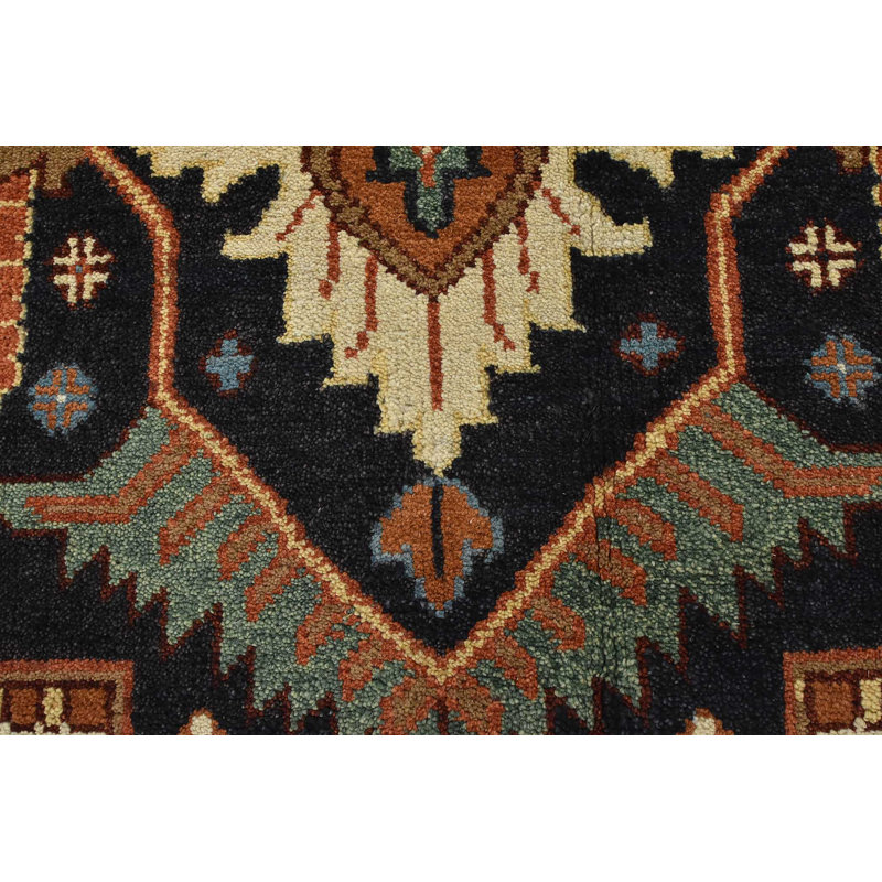 One-of-a-Kind Rectangle 9'10" X 14' New Age Wool Area Rug in Blue/Ivory/Orange