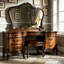 Bureau de meuble-lavabo en bois massif rétro avec armoire de tiroir et miroir de maquillage Vintage Luxury