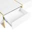 Table basse 47,2 "x 31,4" minimaliste ultrabrillante avec 2 tiroirs, table de canapé rectangulaire multi-rangement avec pieds en grain de bois doré, table de centre moderne pour le salon, blanc