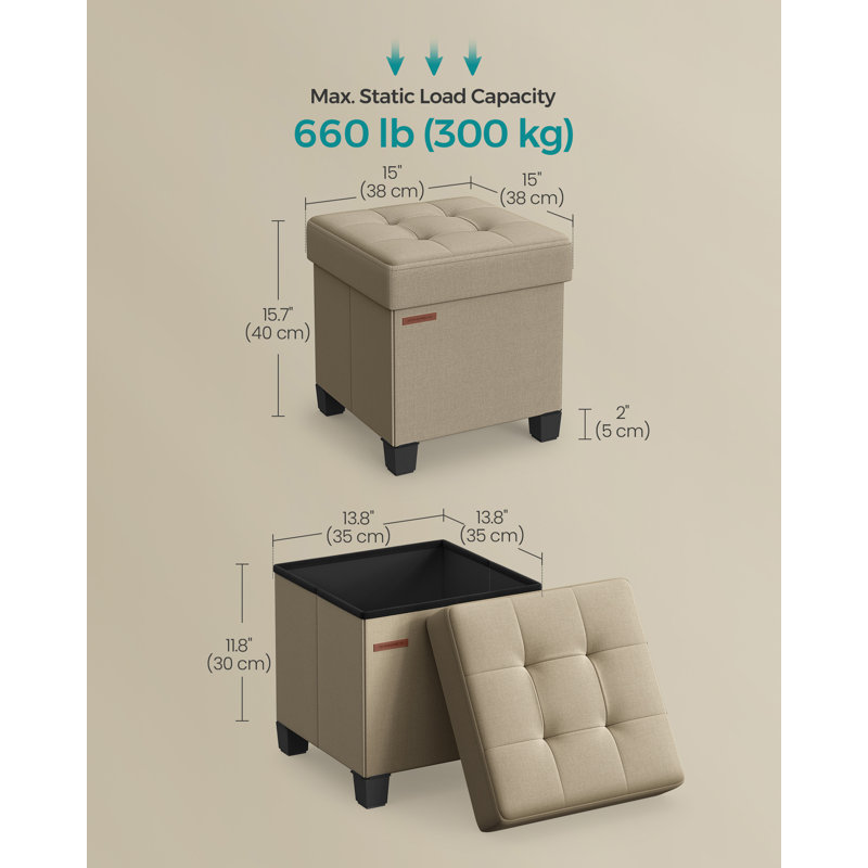 Storage Ottoman, Small Ottoman Foot Rest With Legs, 15 X 15 X 15.7 Inches Foot Stool, Ottoman With Storage, Load Up To 660 Lb, For Living Room, Bedroom, Dorm