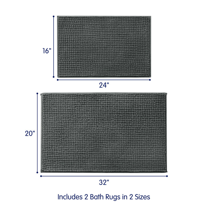 Ensemble de tapis pour salle de bain ultra doux en microfibre absorbante, Gris, L 32 po x l 20 po, ensemble de 2