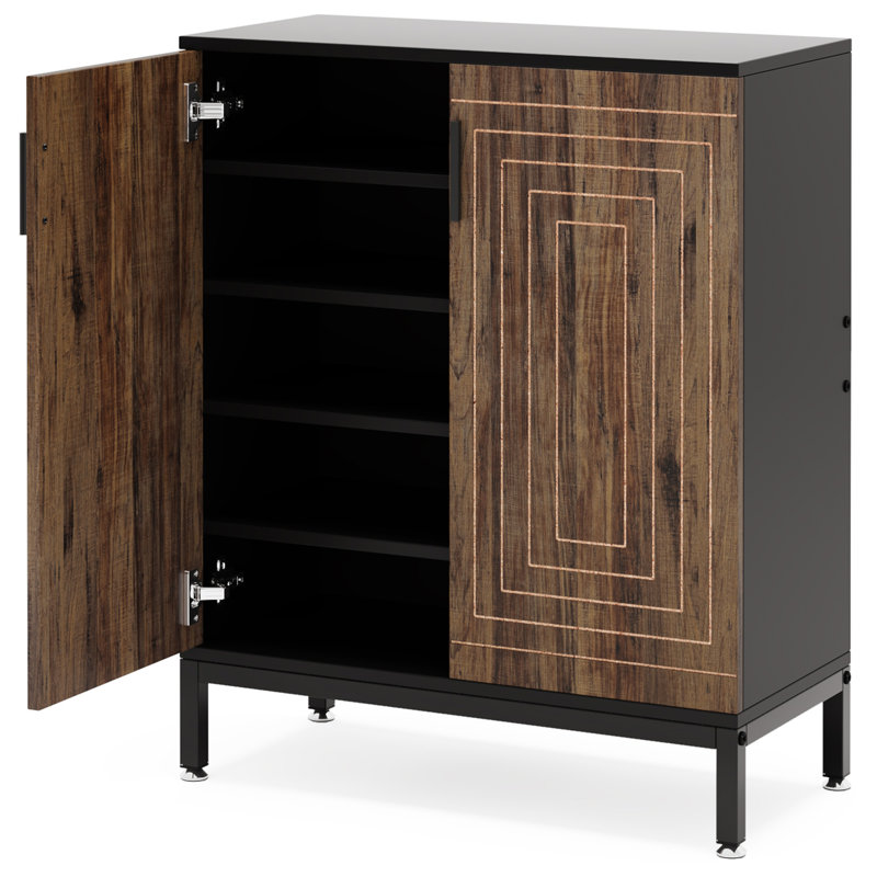 31.5 Inches Brown & Black Wooden Shoe Cabinet With Doors, Brown/Black