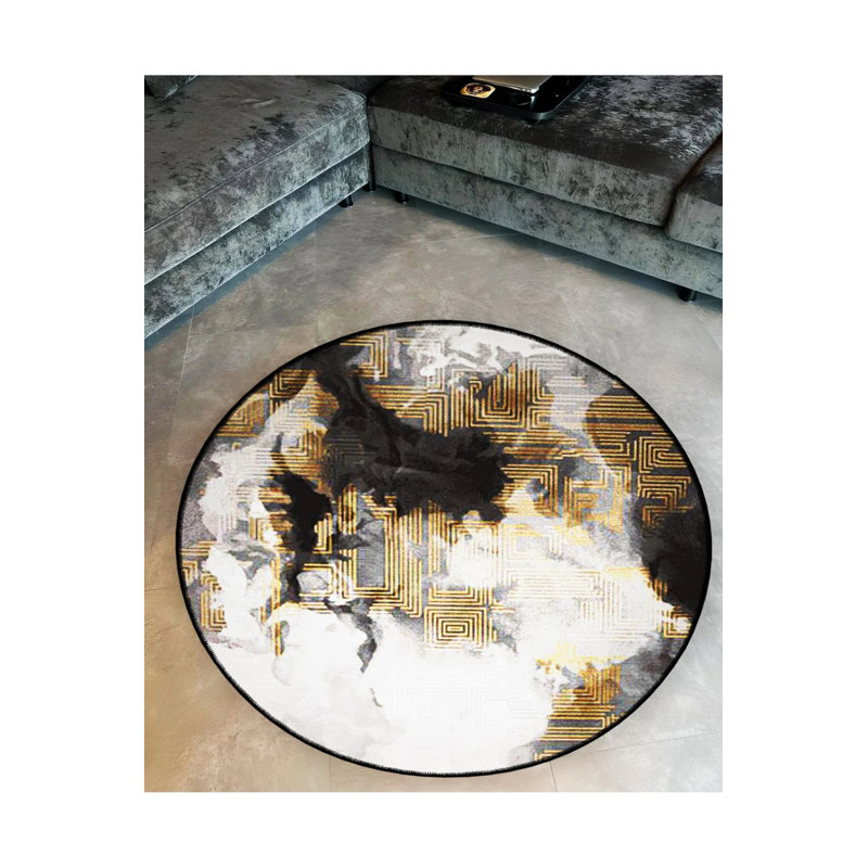 Beige Themed Abstract Patterned Round Woven Base Modern Decorative Carpet, Round 2'8"