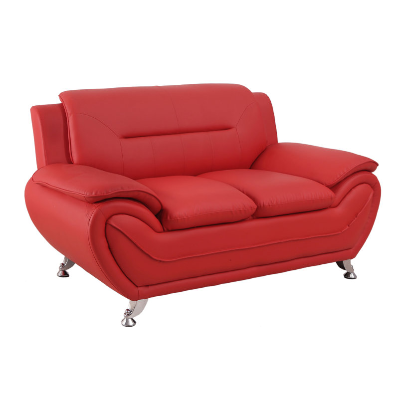 Segura Faux Leather Pillow top Arm Loveseat, Red Faux Leather, 35”H x 61.3”W x 34”D