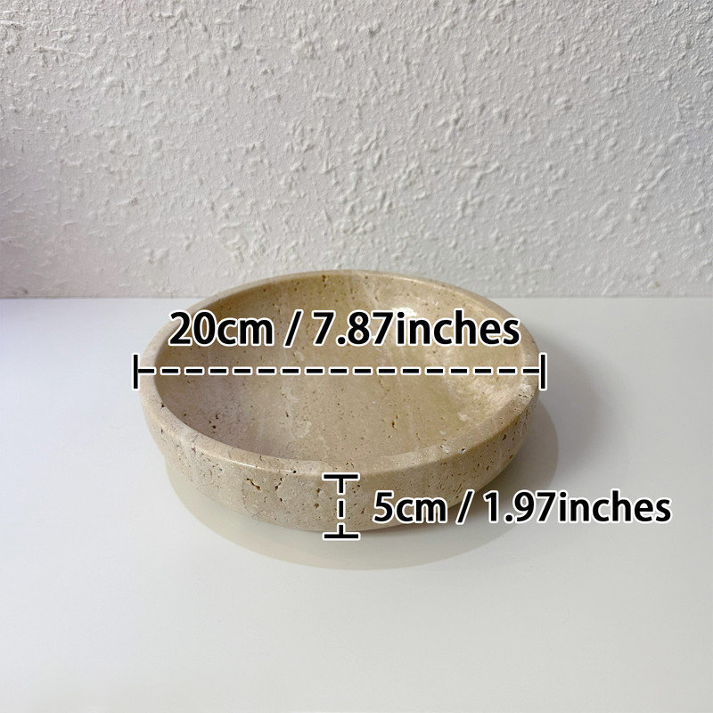 Natural Travertine Bowl, 7.87 Inch Round Stone Tray for Tabletop Centerpiece and Home Decor