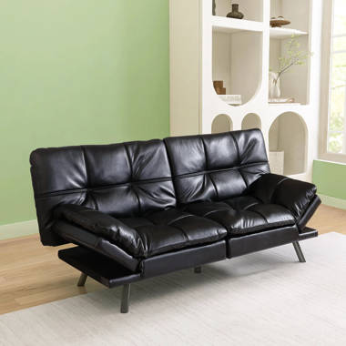 Convertible Memory Foam Futon Sleeper Sofa Latitude Run Leather Type: Black Faux Leather