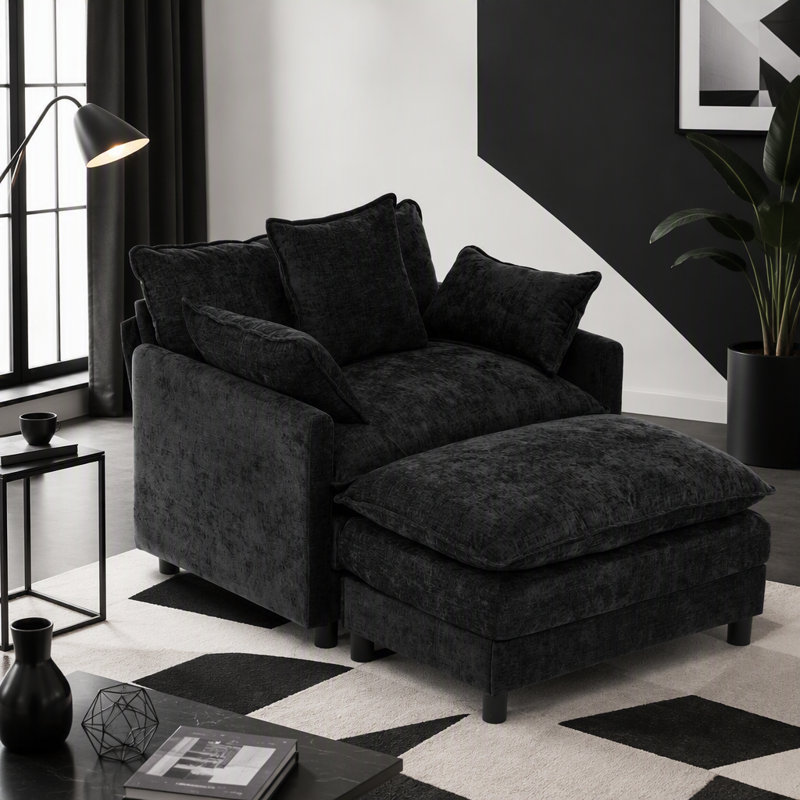Fauteuil d'appoint rembourré en chenille 39,4 po, fauteuil de lecture pour chambre à coucher, fauteuil de lecture moderne de 39,4 po avec repose-pieds