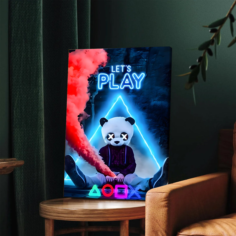 1 pièce d'art mural, affiches encadrées, art mural sur toile de jeu Panda Neon, H 8 po x l 12 po