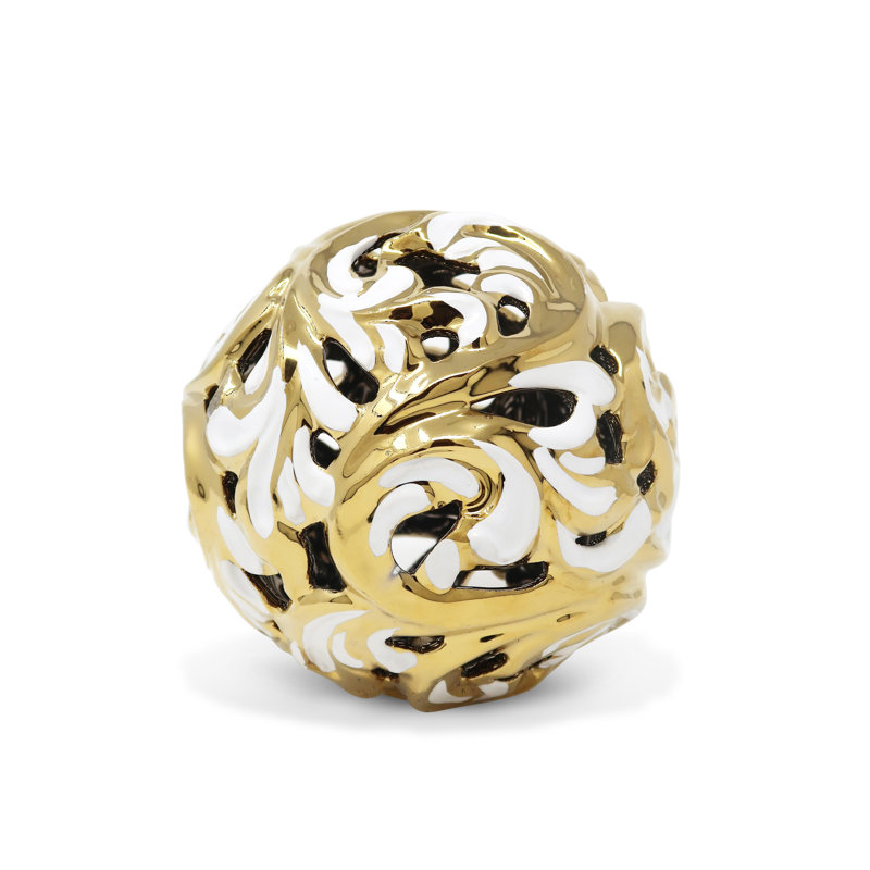 Boule décorative blanche et dorée Liveva, H 5,50 po x l 5,50 po x P 5,50 po