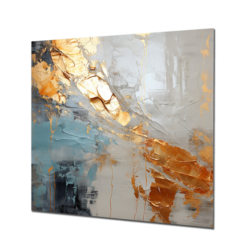 Or et gris, formes liquides modernes III - décoration murale abstraite en métal, H 16 po x l 16 po
