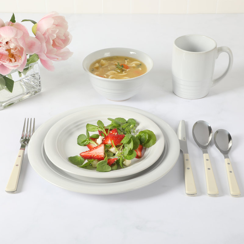 Martha Stewart 32-Piece Combo Set Stoneware Dinnerware Set - Service for 4, Linen White