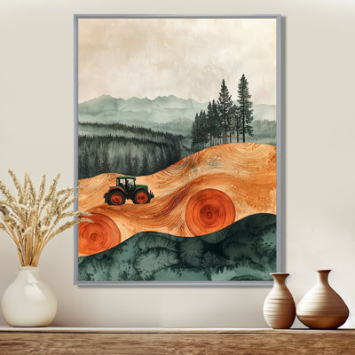 Gerilynn Barn with Tractor Landscape On A Top of Brown V - Farm, reproduction d'art sur toile