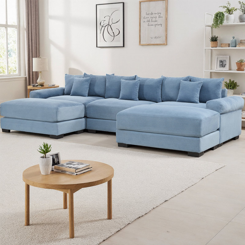 Canapé modulaire surdimensionné de 130 po en forme de U modulaire en tissu velours côtelé de qualité supérieure, siège profond et accoudoirs larges, comprend 2 repose-pieds, conception ergonomique pour les salons et le salon