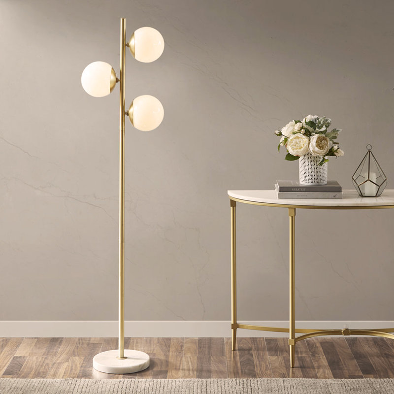 Lampe sur pied à 3 globes de lumière avec base en marbre