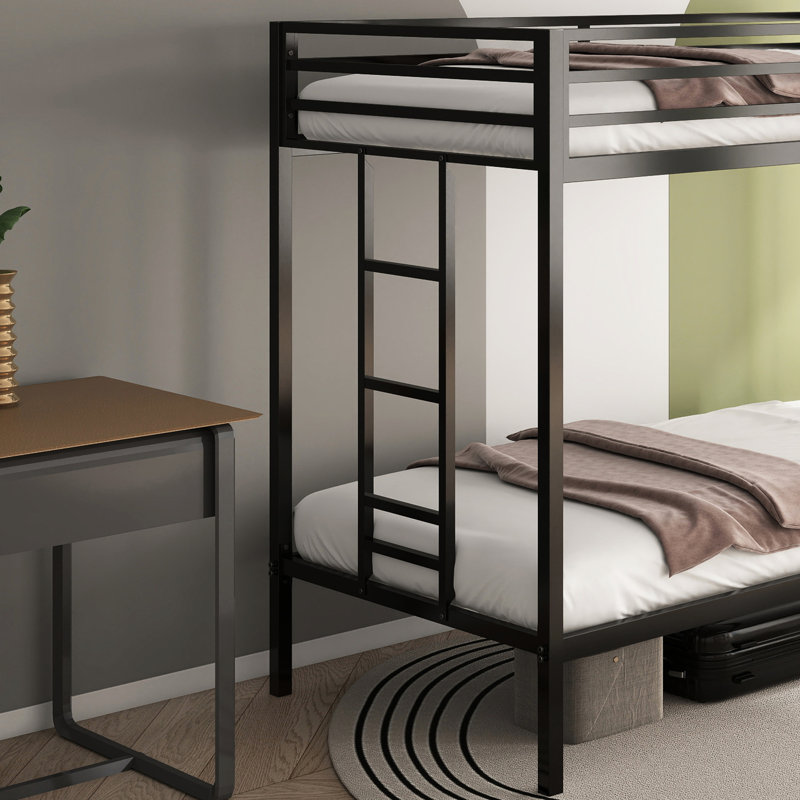 Lit superposé simple au-dessus de métal noir - structure tubulaire carrée robuste, d'abord, espace, sommeil silencieux, assemblage rapide, convient aux matelas standard