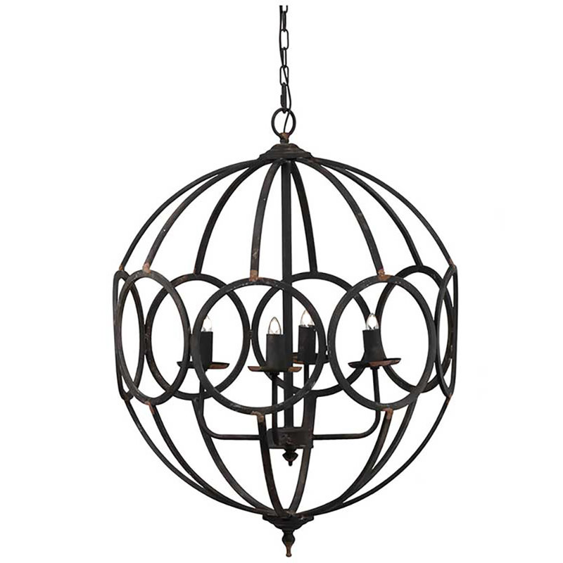 Lustre en métal 4 lumières Circlebeaded, luminaire suspendu avec chaîne réglable, ampoule non incluse