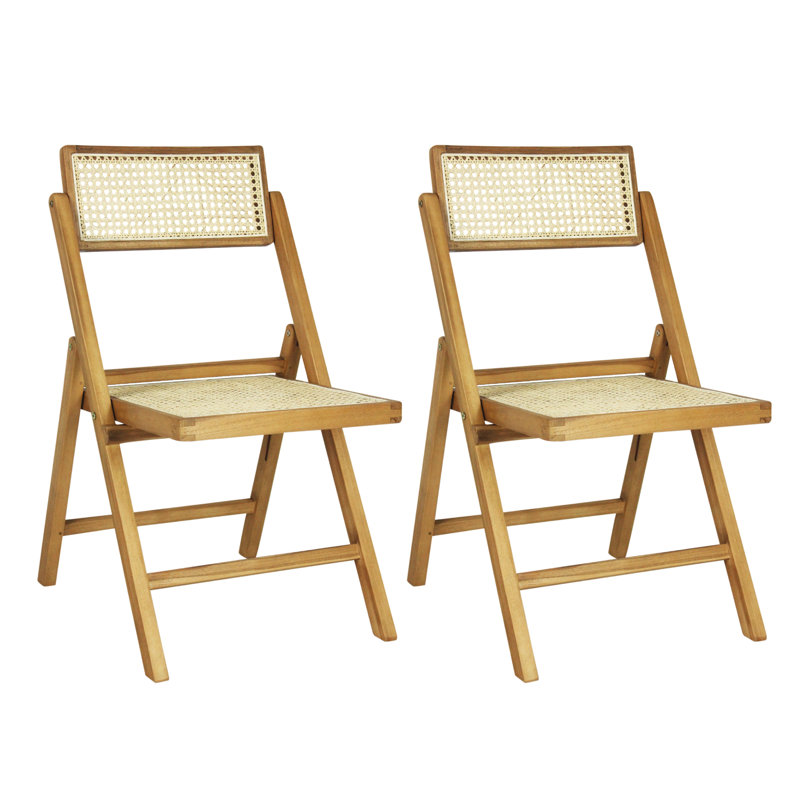 Theo Wicker/Rattan Stackable Folding Chair Folding Chair Set, Light Brown