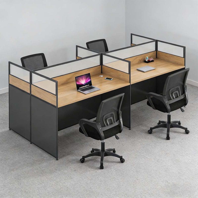 Rectangular 4-person Office Cubicle,benching Workstation With Cable And Office Chair, 4