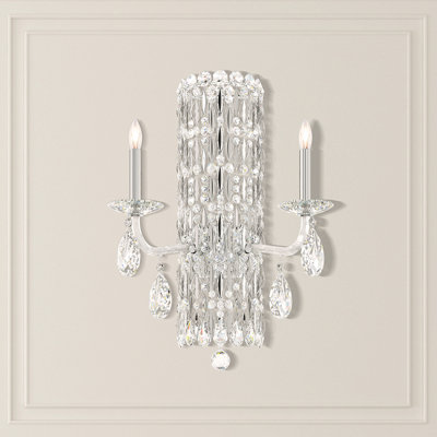 Siena 2 Light Wall Sconce in Polished Stainless Steel with Clear Heritage Handcut Crystals