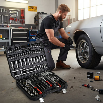 Comprehensive 171-Piece Socket And Ratchet Wrench Tool Set In Portable Toolbox; Suitable For General Household And Automotive Repairs; Designed For Homeowners, DIY Enthusiasts, And Professional Mechanics