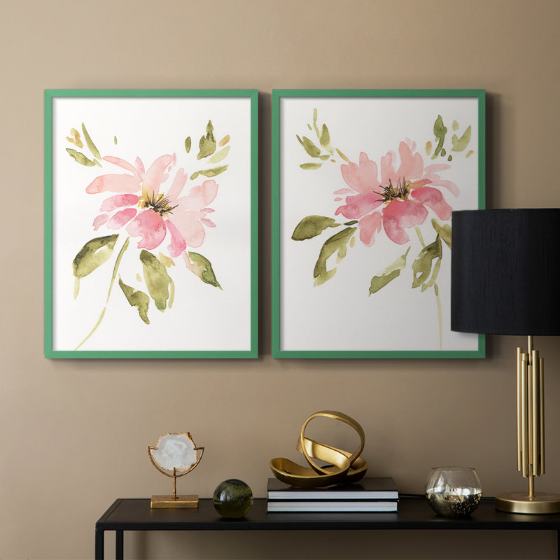 «One Pink Bloom I», reproduction encadrée de qualité supérieure - prête à être accrochée - aucun clou requis - aucun clou requis