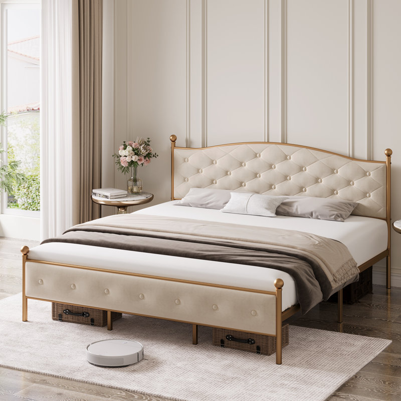 Lit plateforme Geraud, Blanc cassé, Double