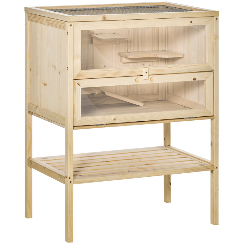 Habitat pour petits animaux en bois naturel - Cage à 3 souris aérée et nettoyable