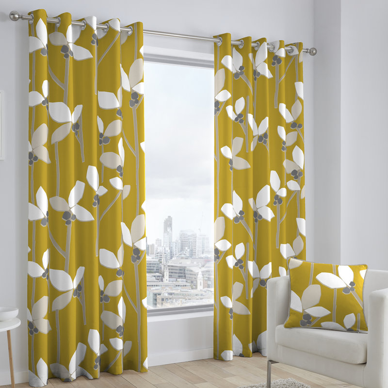 Kalmar Cotton Blackout Sliding Panel Pair, Ochre, Width 168 x Drop 137 cm
