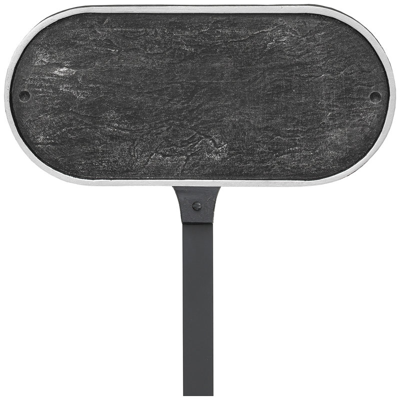Plaque d'adresse oblongue avec piquet de pelouse, Fer suédois / argent