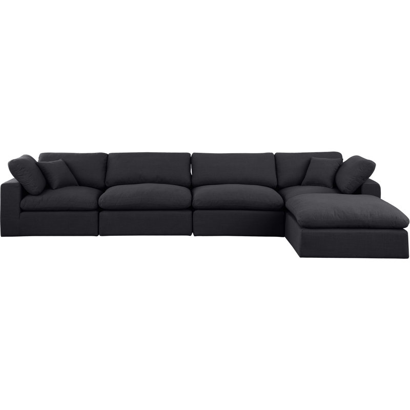 Ishneet Upholstered L-Shaped Sectional Reversible, Black Linen Textured Fabric