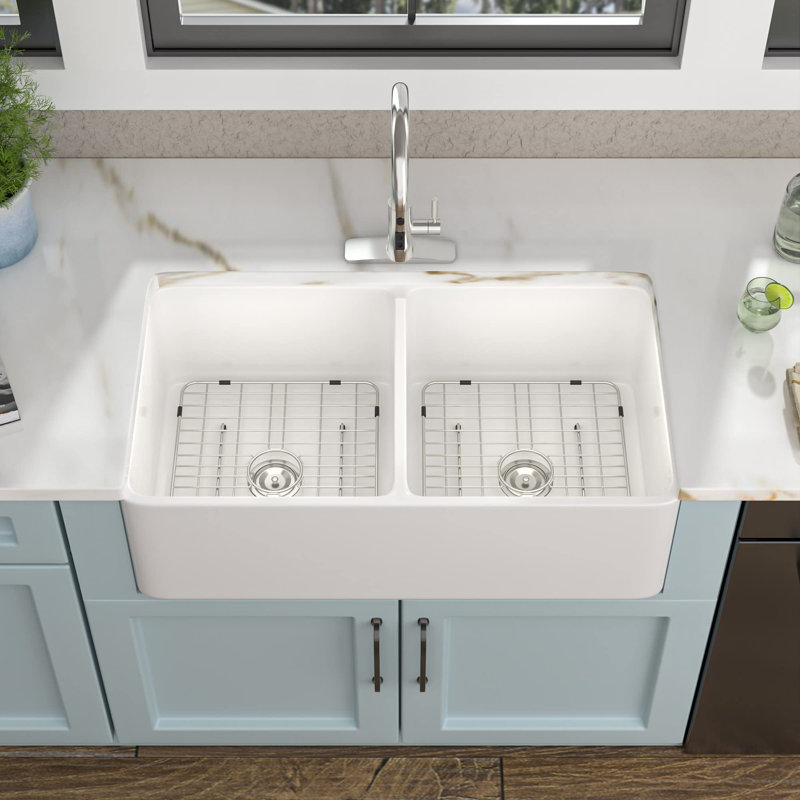 Évier de cuisine de ferme à double cuve avec accessoires L 32 po x l 20 po