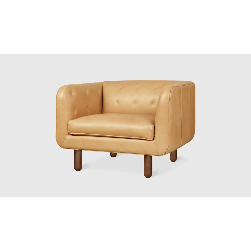 Fauteuil Beaconsfield en cuir noyer whisky, Cuir véritable jaune