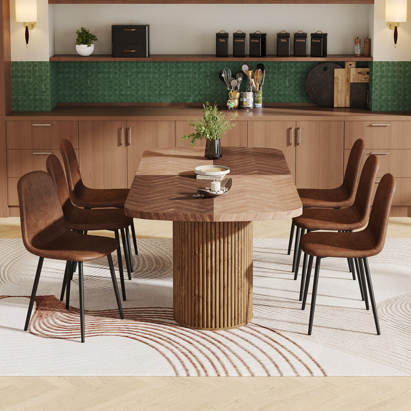 Ensemble de table de salle à manger 79 po, 7 pièces : table, 6 chaises, Brun, Bois naturel / bois brun