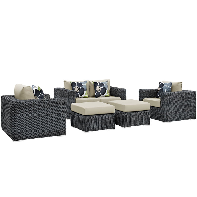 Modway Summon 5-piece Outdoor Patio Sunbrella Sectional Set, Antique Beige Sunbrella® Canvas