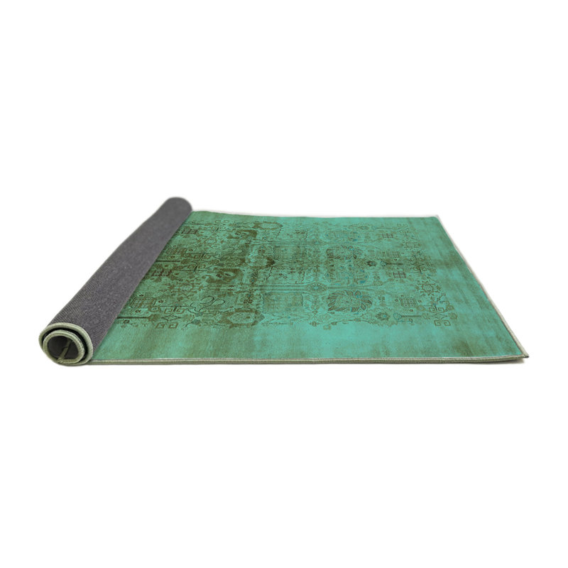 Tapis en laine / polyester damassé tissé à la machine en bleu sarcelle / brun, Carré 8 pi