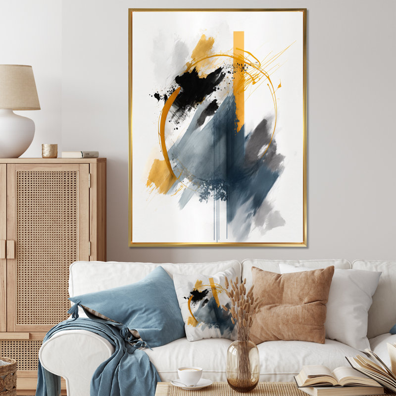 «Abstract Shapes And Strokes», reproduction sur toile abstraite, H 44 po x l 34 po x P 1,5 po, Cadre flottant doré