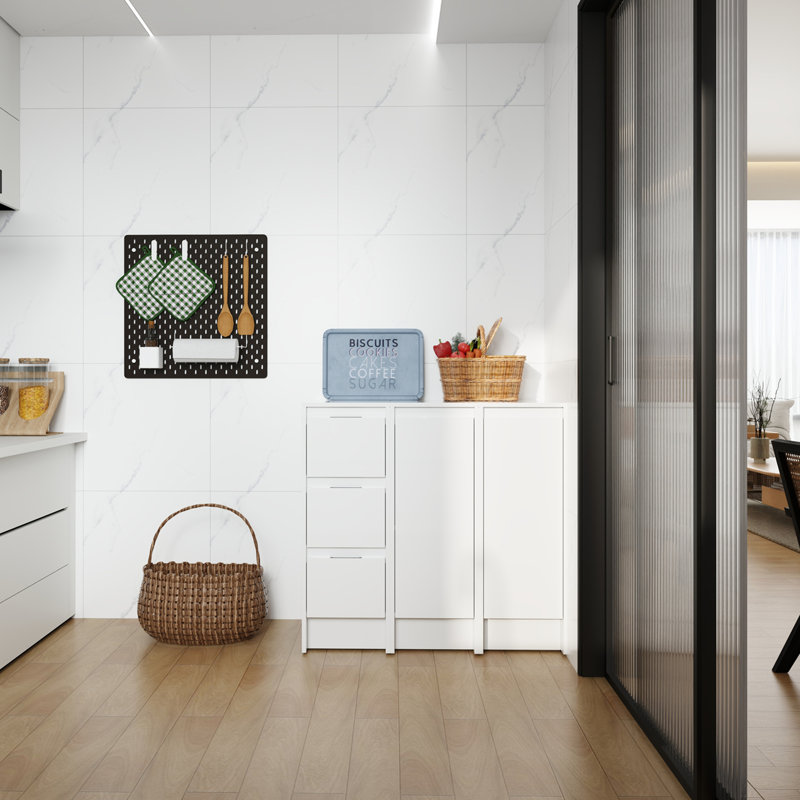 Armoire de rangement sur pied 36 po, portes et tiroirs à fermeture en douceur