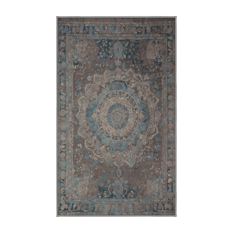 Machine Washable Gray Area Rug, Rectangle 4' x 6'