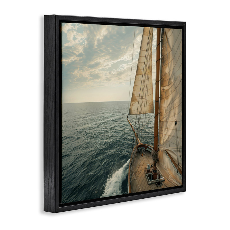  «Open Sails on Sea», art mural encadré par LSR Design Studio, H 25 po x l 25 po, Cadre flottant noir de jais