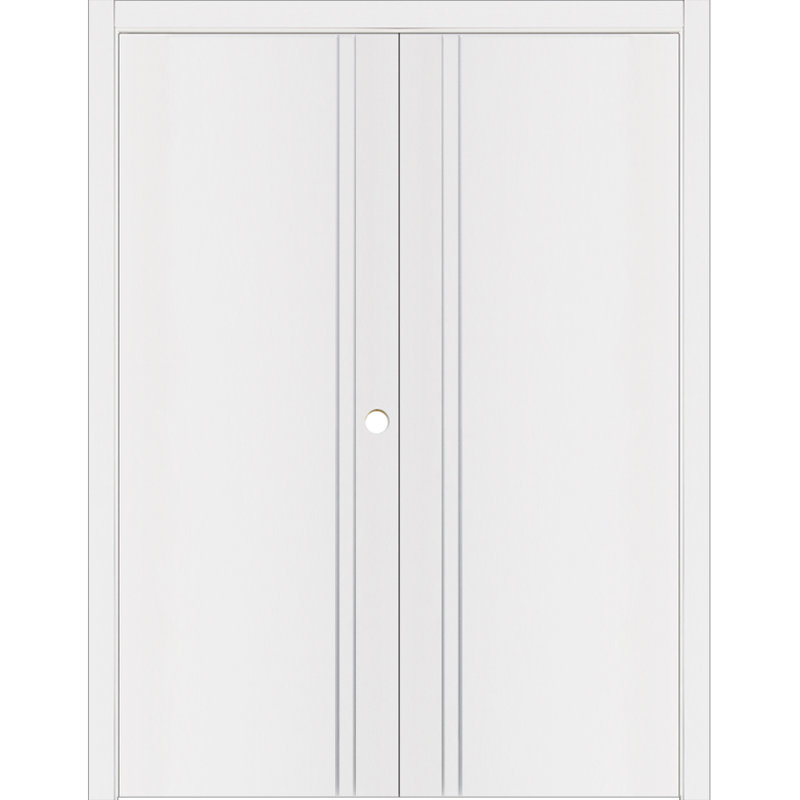 Glam G-Pro 002 Porte intérieure à double battant stratifié blanc doux pré-suspendu 48 po x 84 po à gauche, 48 po x 84 po