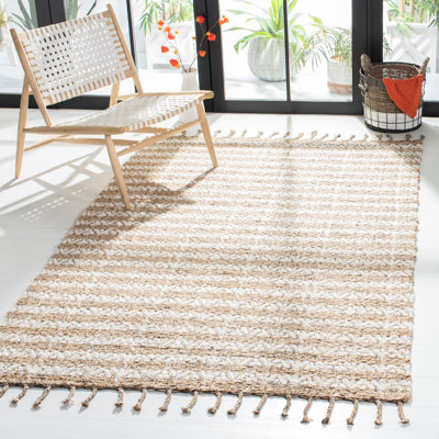 Abbeygayle Striped Handwoven Cotton/Jute Ivory/Beige Area Rug