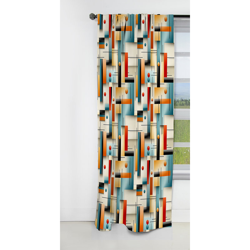 Beige turquoise rétro Revival Geometric - Rideau occultant géométrique abstrait - 1 panneaux, L 52 po x L 90 po