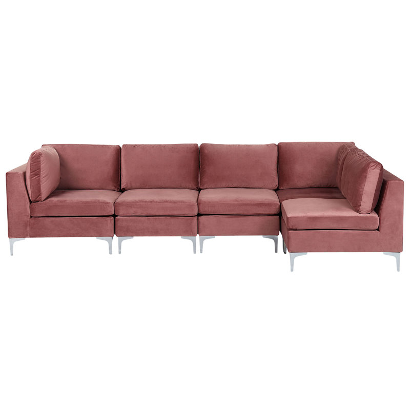 Millings 5 Seater Velvet Corner Sofa , Pink, Left Hand Facing