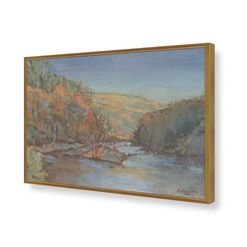 «Westfield River in the Fall» par Stephen Calcasola, reproduction d'art, H 36 po x l 48 po, Doré