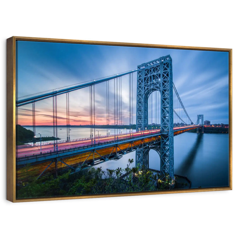 Pont George Washington à l'aube, Cadre flottant doré, 37 po x 25 po
