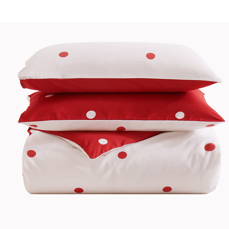 Microfiber Flora Reversible Duvet Cover with Pillowcases, Red/White Polka Dots, Single Duvet Cover + 1 Standard Pillowcase