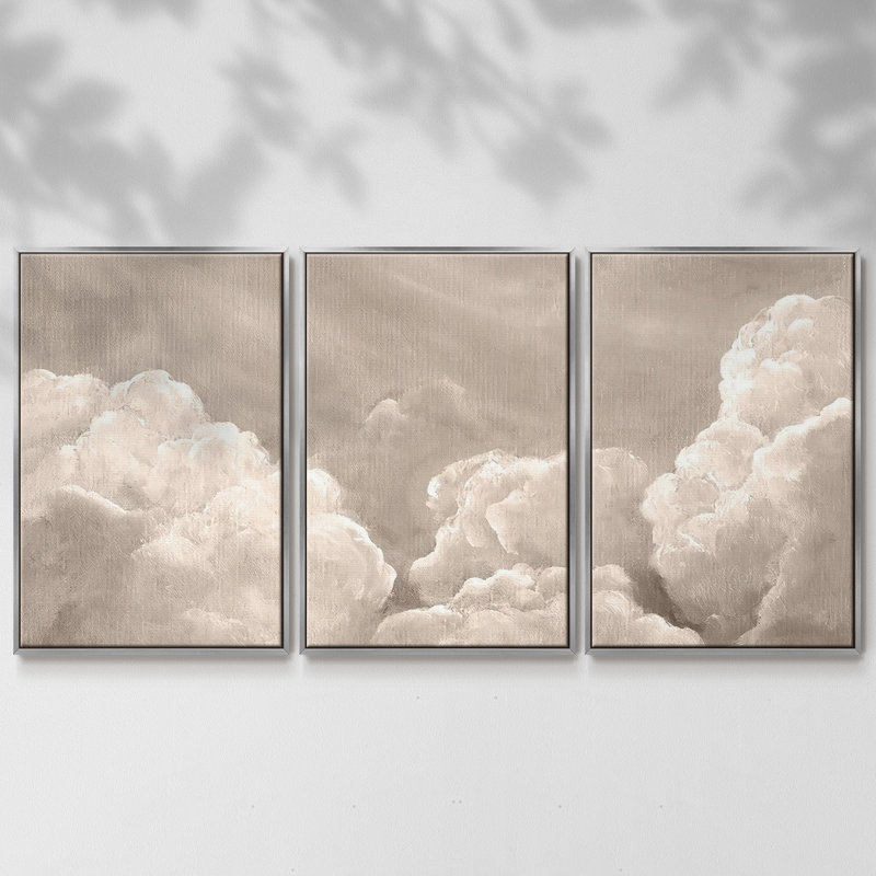 Painted Clouds II - Toile encadrée à pièces multiples_2768862C, Encadrement argenté, H 40 po x l 78 po x P 2 po