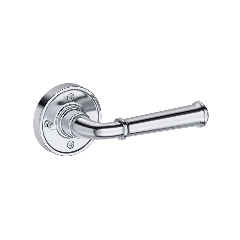 Dunsmoor Privacy Lever with Recessed Round Rose in Lifetime (PVD) Satin Brass, Polished Chrome