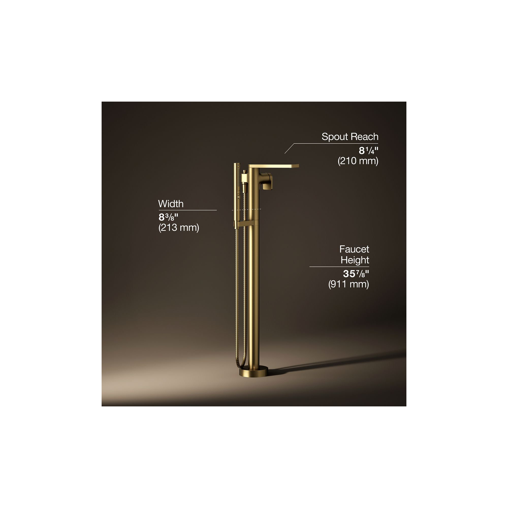 Composed Freestanding Bath Faucet, Vibrant Brushed Moderne Brass